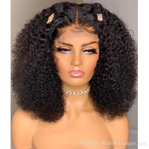 Wholesale Cheap Raw Indian Virgin Kinky Curly bob Human Hair Full Lace Frontal Wig Natural Human Hair Transparent Lace Front Wig